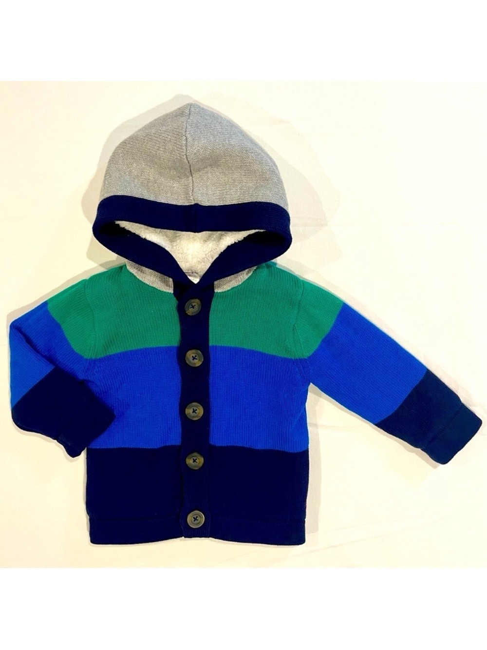 Hanna Andersson Cardigan Sweater Boys 2T Bright Basics Sherpa Lined Hooded Knit